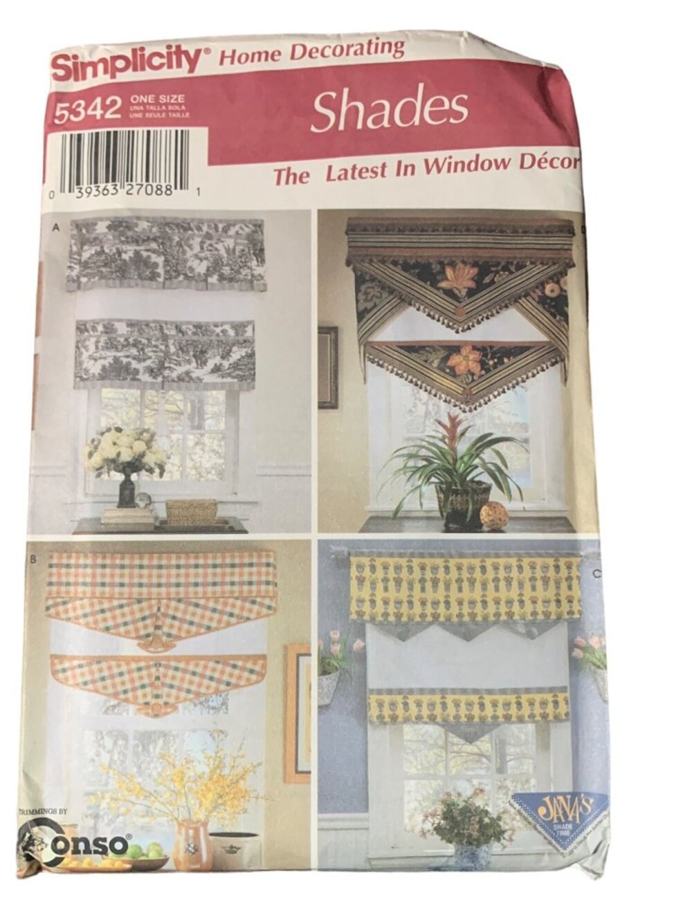 Simplicity Home Decorating Window Shades Sewing Pattern 5342 Uncut